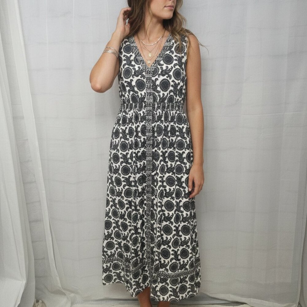Liz Claiborne Dress Maxi Boho Festival Sleeveless Black White L - Picture 8 of 8
